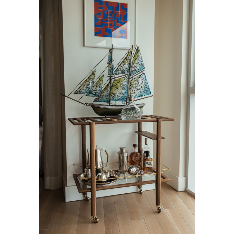 Bar Cart, Laquered Indigo/Brass