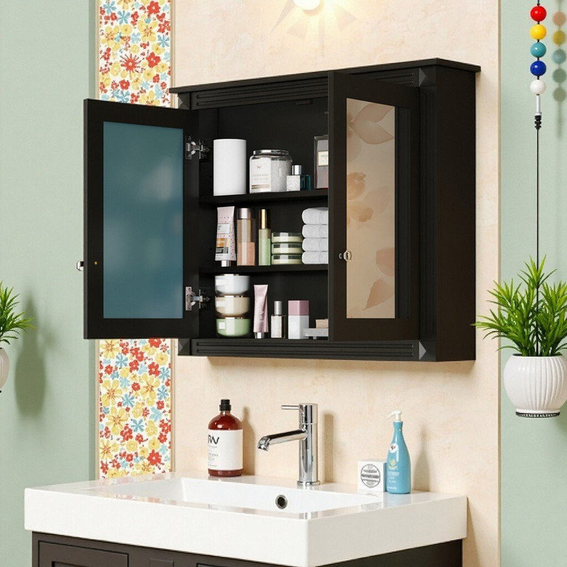 Pharmacie murale 36 "x 28" avec 2 miroirs et tablettes réglables, Noir