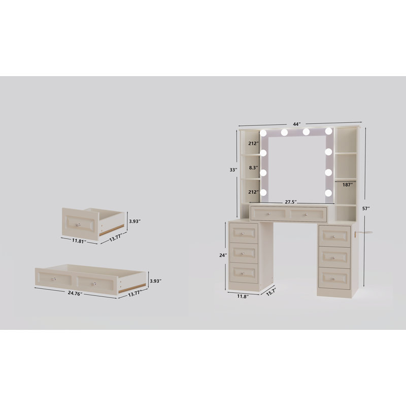 Vanity Desk With With Mirror And Lights,Makeup Vanity Table Wwith Lighted Mirror & Charging Station, Vanity Desk Dresser