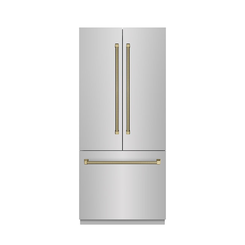 ZLINE Autograph 36 in. French Door Refrigerator with Stainless Interior and Bronze Helix Handles, Champagne Bronze