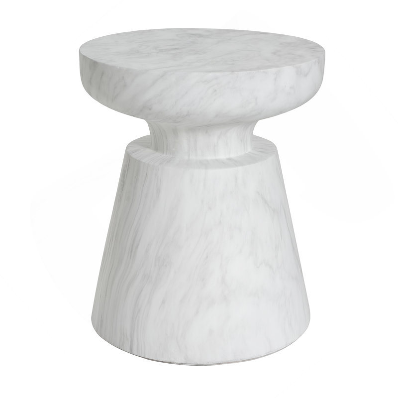 Outdoor Travertine Side Table, Patio Table, 18.05" H x 15.05" W x 15.05" D, White