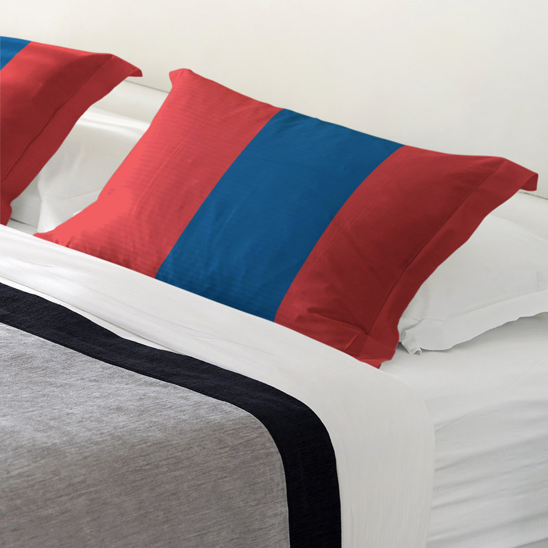 Striped Sham Set, Standard, Red/Blue, Brushed Polyester