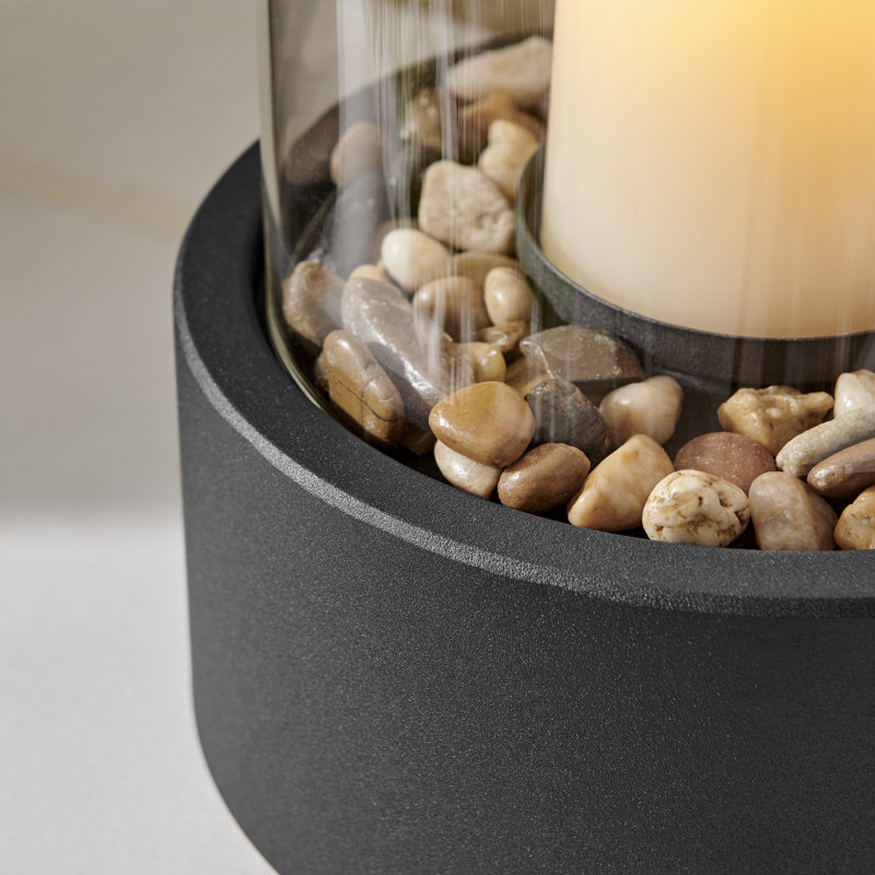 Tabletop Pillar Hurricane Candleholder with Decorative Pebble Base - Large, 11.38'' H X 8.25" W X 8.25'' D