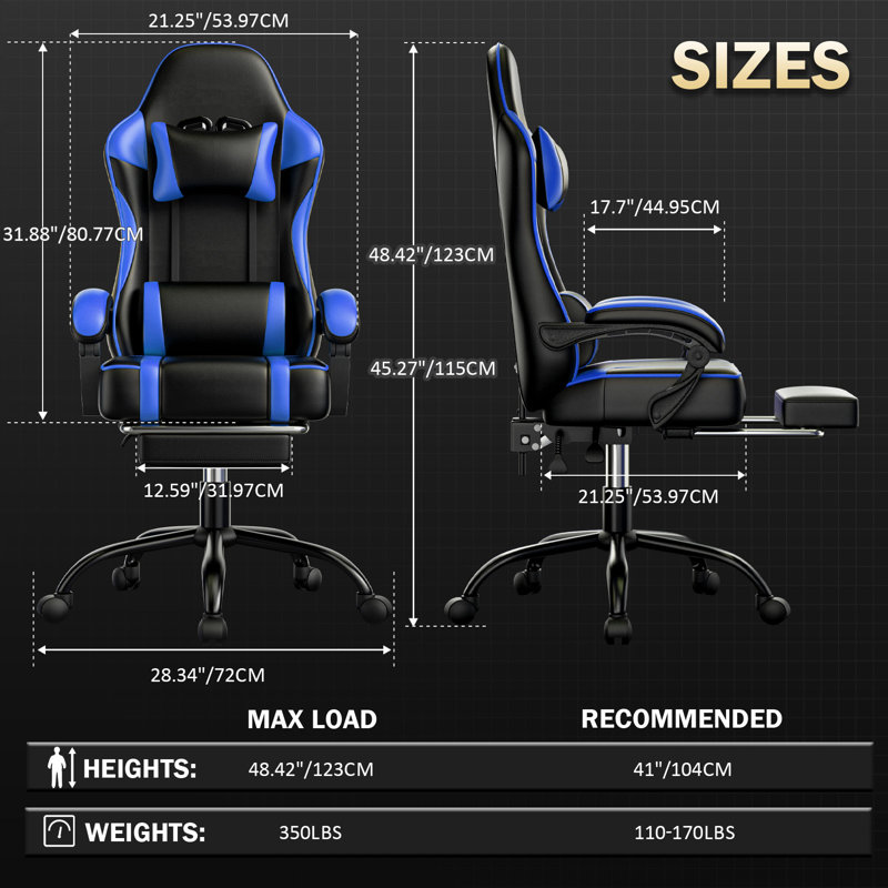 Wrought Studio™ Adjustable Reclining Leather Swiveling PC & Racing Game Chair, Blue