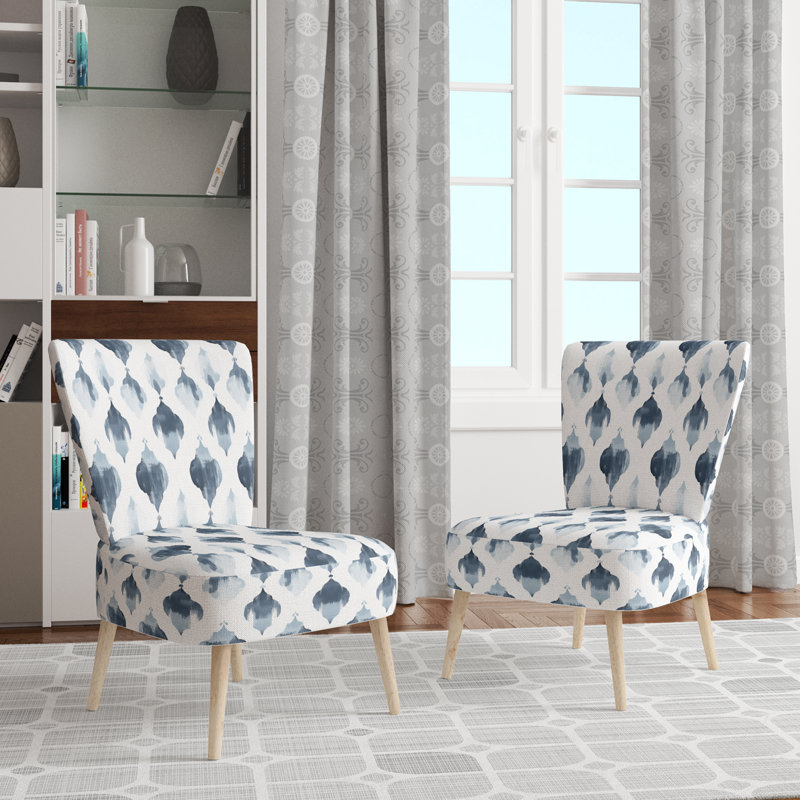 Chaise d'appoint moderne rembourrée gris et blanc Ikat, Chaise d'appoint sans accoudoirs