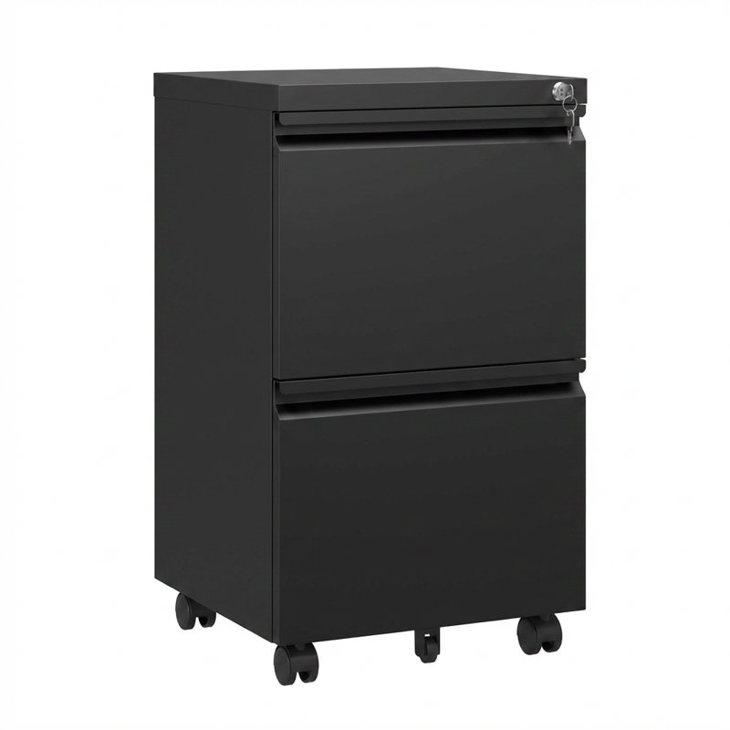 14.69'' W Metal 2-Drawer Vertical Mobile File Cabinet, Black