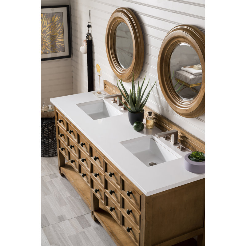 Malibu 72'' W Double Vanity, Amber Birch, White Zeus, Widespread