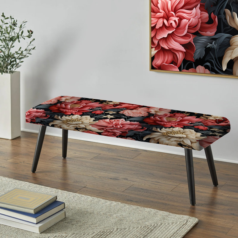 Motif floral victorien rose et beige - Banc rembourré floral noir