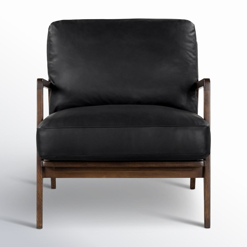 Carmelo Genuine Leather Accent Chair, Black Genuine Leather