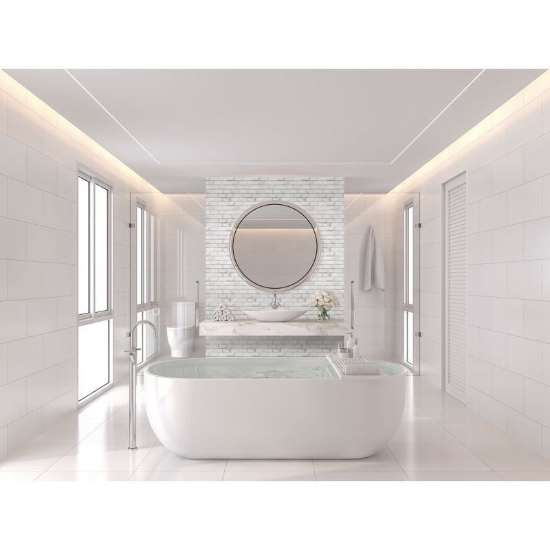 Santorini 2" x 4" Beveled Marble Mosaic Sheet Tile, Cream