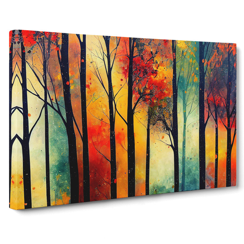 Colourful Autumn Forest Vol.1 Abstract - Wrapped Canvas Painting, 35cm H x 50cm W x 3cm D