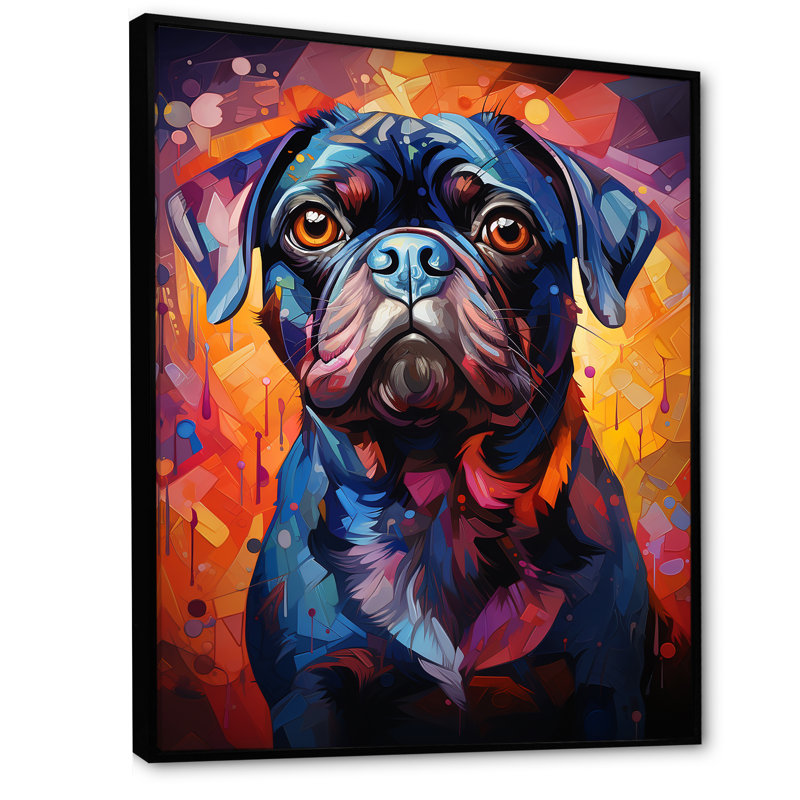 Popart Pug Parade VI sur toile, H 40 po x l 30 po x P 1,5 po, Cadre flottant noir