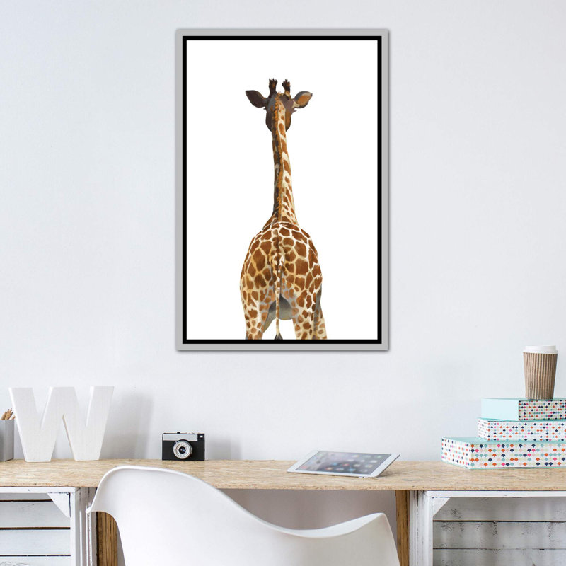Art girafe bout à bout, H 40 po x l 26 po x P 1,5 po, Toile avec cadre argenté