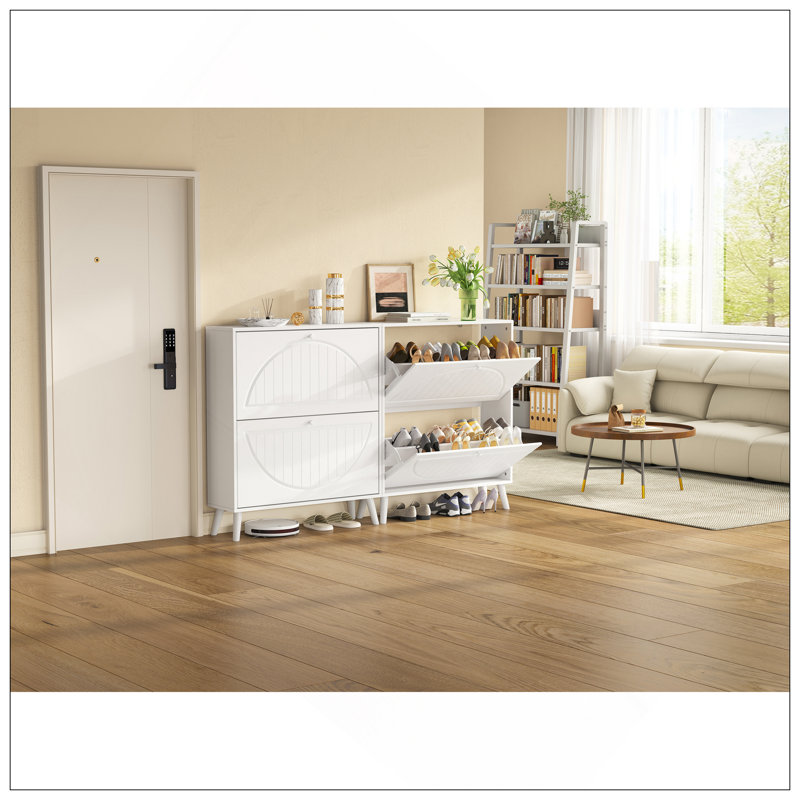 Armoire de rangement à benne basculante peu encombrante, conception étroite avec détails sculptés, pieds en bois massif, ensemble anti-basculement inclus, pour les petits espaces