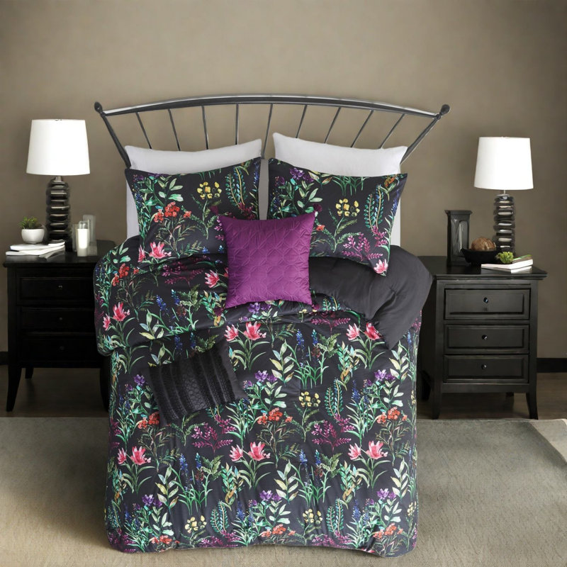 Ensemble de literie luxueux 5 pièces en polyester de style campagne glamour noir