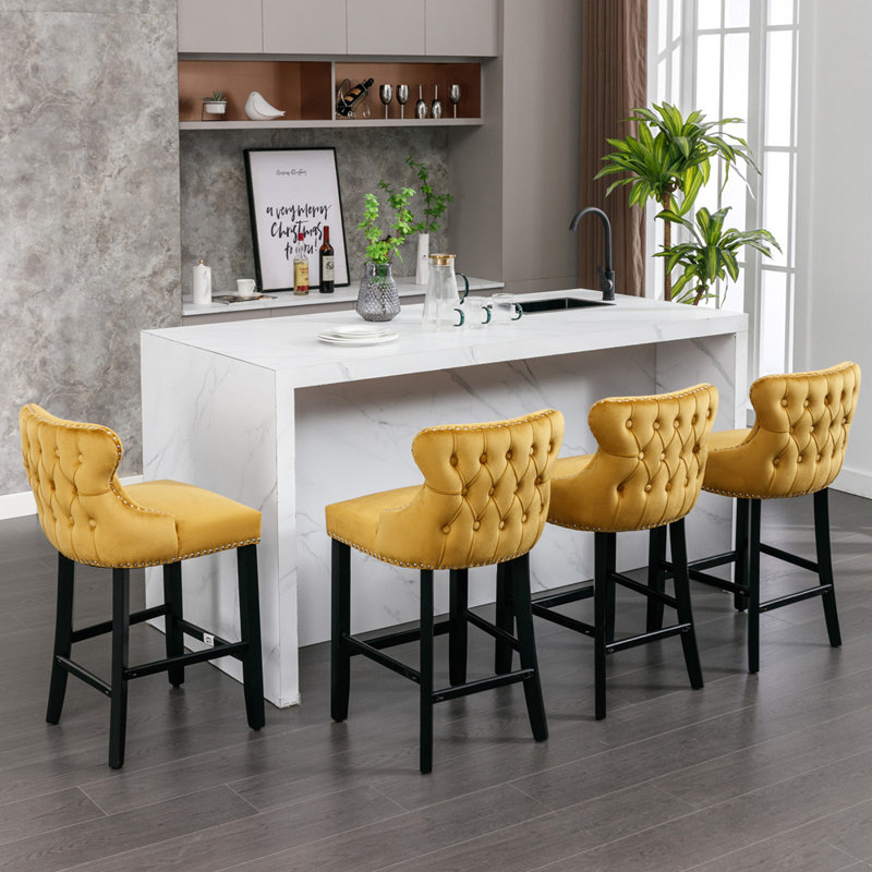 Jeemie Upholstered Counter Stool with Solid Wood Frame, Yellow