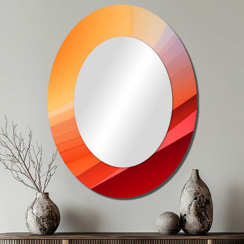 Orange Spectral Slice - Large Oval Wall Mirror On Metal, 40" x 30"