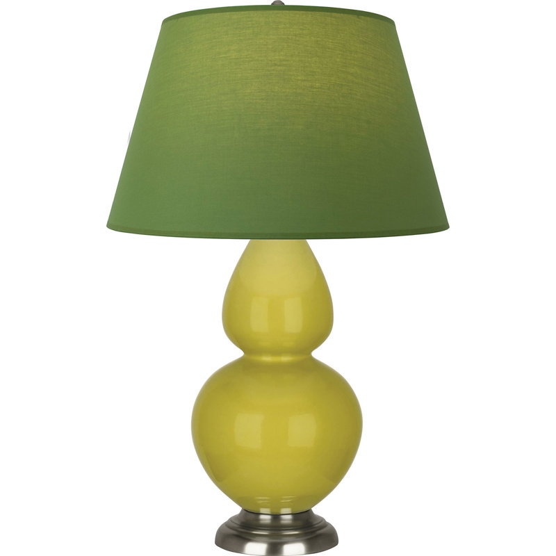Lampe de table double gourde en céramique, Thé vert / taupe, Citron glacé / argent antique, Argent argent