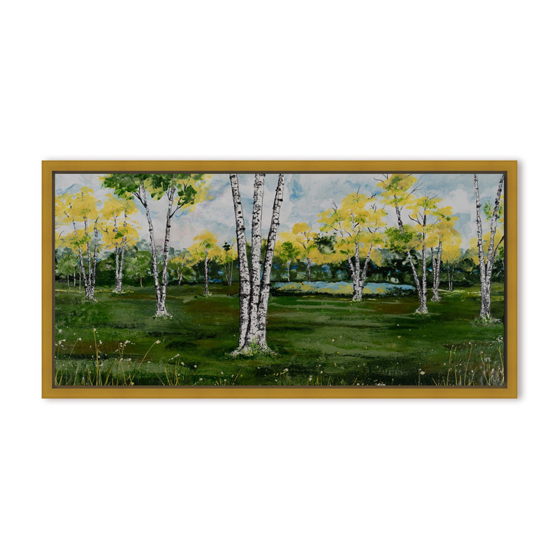 Nature Inspired "Summer Birchscape" Canvas Wall Art By , 8" H x 16" W, Framed Matted Print, Brown