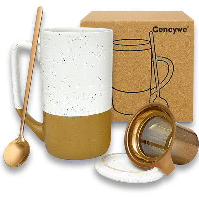 Tasse à thé en céramique avec infuseur à feuilles mobiles et couvercle, grande tasse à café, passante au micro-ondes et au lave-vaisselle