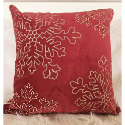 Holiday Throw Pillow with Gold Embroidered Snowflakes, Plush Insert, and Hidden Zipper for Festive and Comfortable Decor