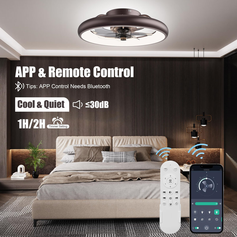 Ventilateur de plafond moderne 20 "avec lumières et télécommande, Brun