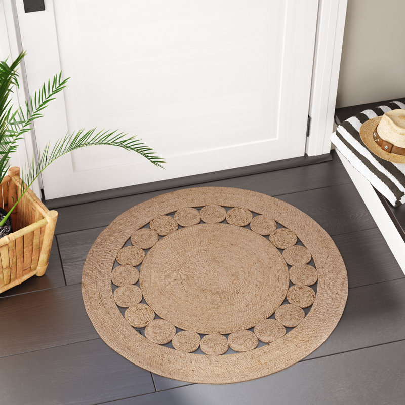 Tapis en jute / sisal tissé à plat à la main Varney, Rond 5 pi