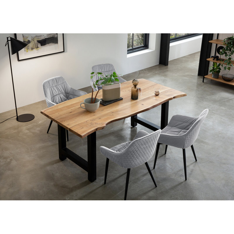 4 - Person Dining Set, 75cm H x 180cm W x 90cm D, Black/Natural/Light gray, Natural/Light gray/Black