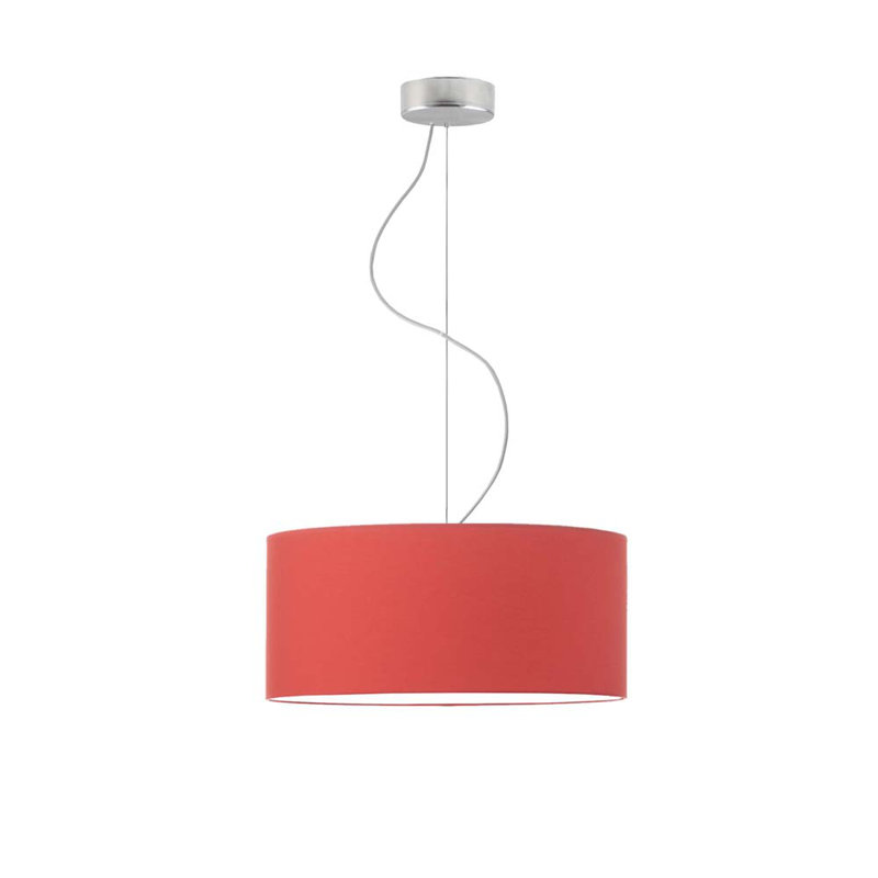 Aubryelle 3 - Light Drum Pendant, Red, Brushed Steel, 120cm H x 40cm W x 40cm D