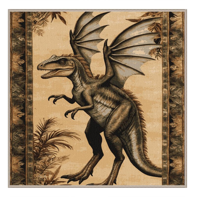 Tapis beige dinosaures lavable à la machine, Carré 6 pi