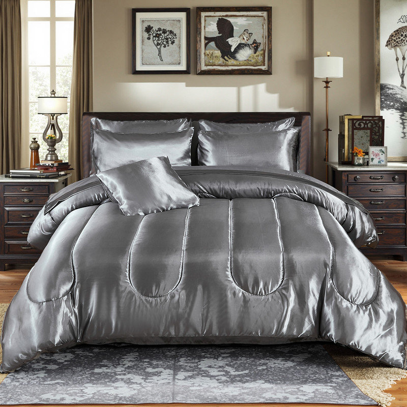 Ensemble d'édredon en satin pour lit très grand 8 pièces Satin Like Grey, Gris, Édredon très grand + 7 pièces supplémentaires