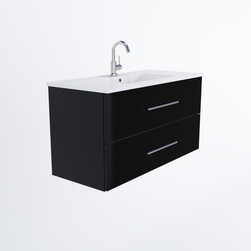 Munnsville 36'' Single Bathroom Vanity with Ceramic Top, Glossy Black