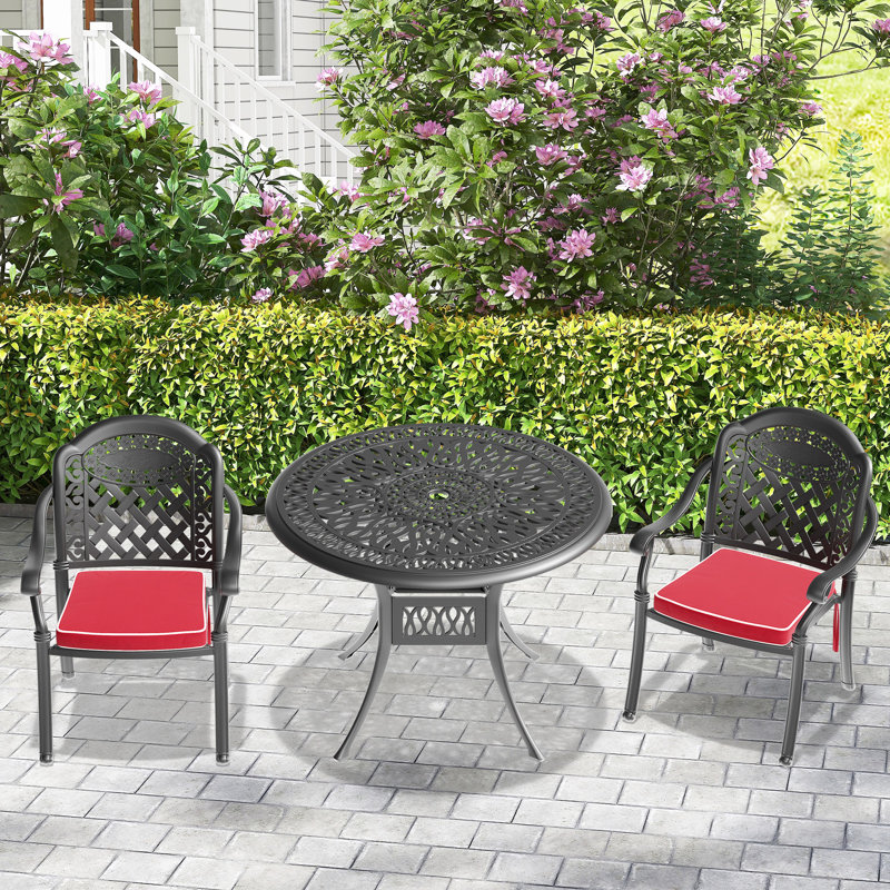 (Coussins de couleurs aléatoires) Ensemble de meubles de patio en aluminium coulé avec coussins, 2