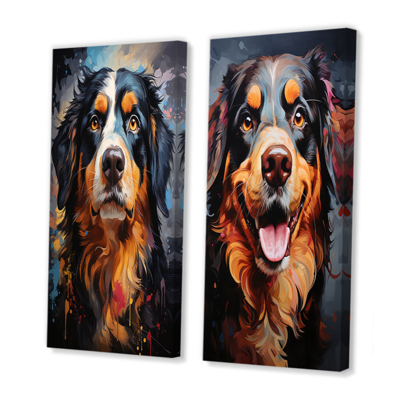 Bernese Mountain Majesty - ensemble de 2 décorations murales pour chien, H 28 po x l 25 po, Toile tendue