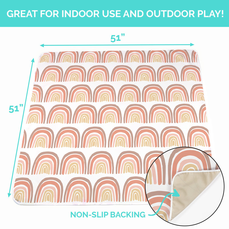 JumpOff Jo - Grand tapis anti-éclaboussures, imperméable et lavable, pour chaise haute, siège d'appoint, plateau de table, sur tapis - Protège des dégâts, des dégâts et de l'artisanat - 51 x 51 pouces - Rose arc-en-ciel