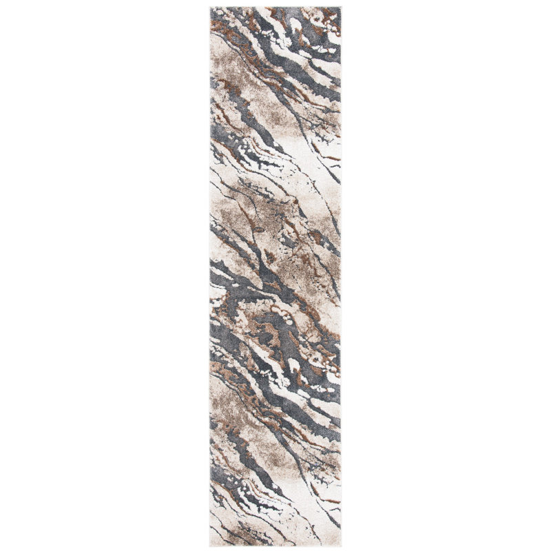 Tapis gris foncé / beige Afrah, Tapis de couloir 2 pi 2 po x 11 pi