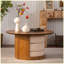 Ensemble de tables basses 31,5 "rondes en bois de style campagnard avec 3 tabourets gigognes en tissu Teddy, table centrale multifonctionnelle avec rangement caché pour le salon