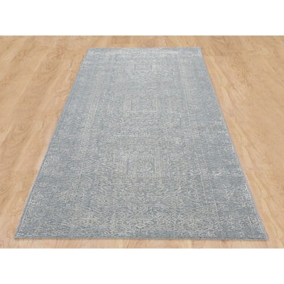 Tapis de tapis décoratif couloir gris de conception unique 2 pi 6 po x 7 pi 8 po noué à la main new age