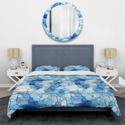 Coastal Cobalt Blue Mosaic II Geometric Shapes Duvet Cover