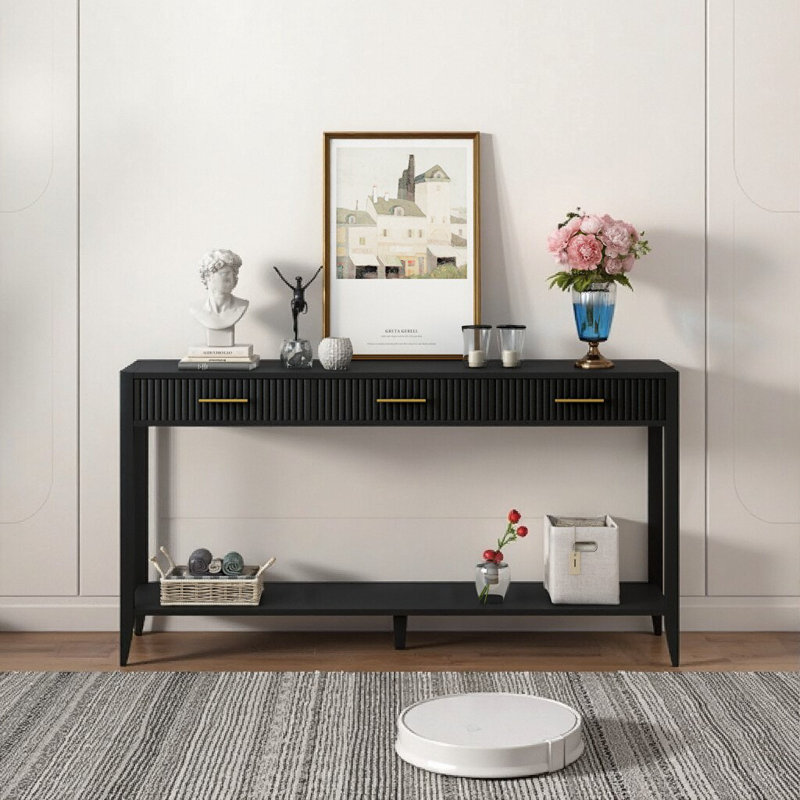 Console 60 "avec tiroirs et tablette ondulés, Noir