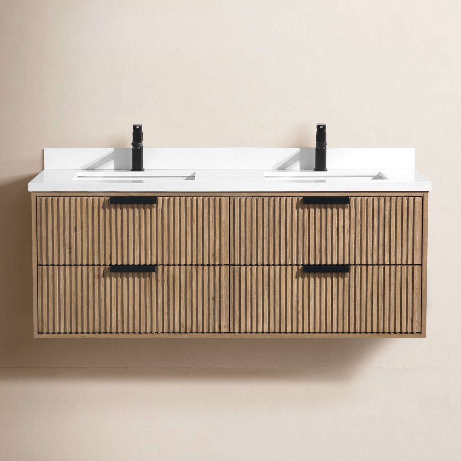 Anelie 55'' Double Bathroom Vanity, Weathered Fir, Matte Black
