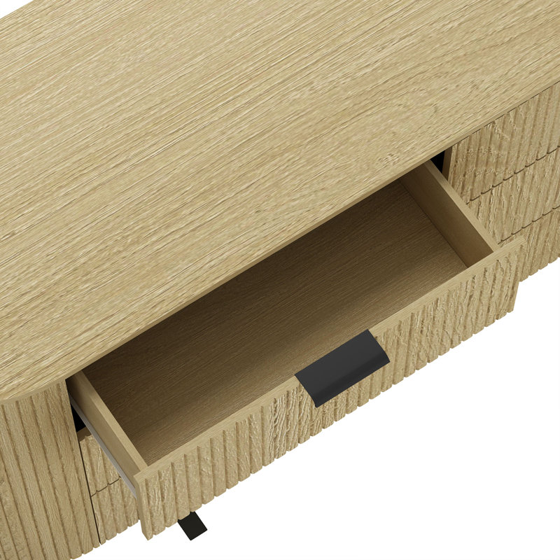 Olivia 71" Modern Double Dresser with 6 Drawers in Natural Oak and Black, Natural Oak/Black