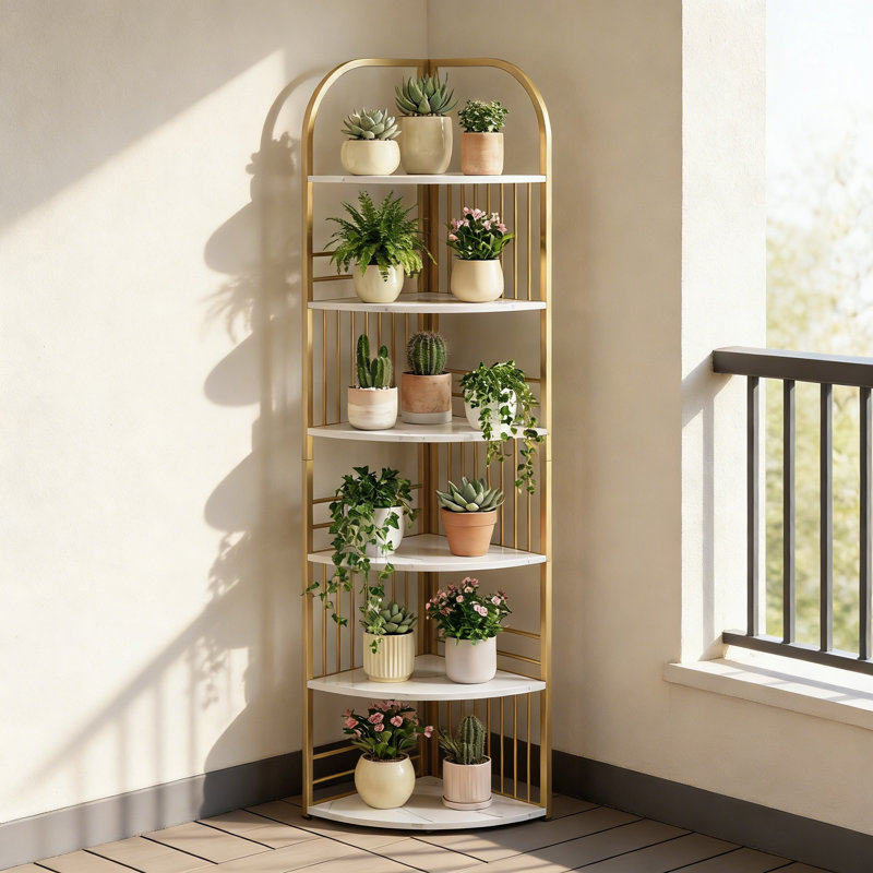 181.5cm H x 42cm W Metal Bookcase, White & Gold