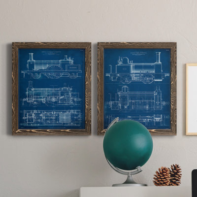 «Locomotive Blueprint I», ensemble de 2 impressions encadrées sur toile