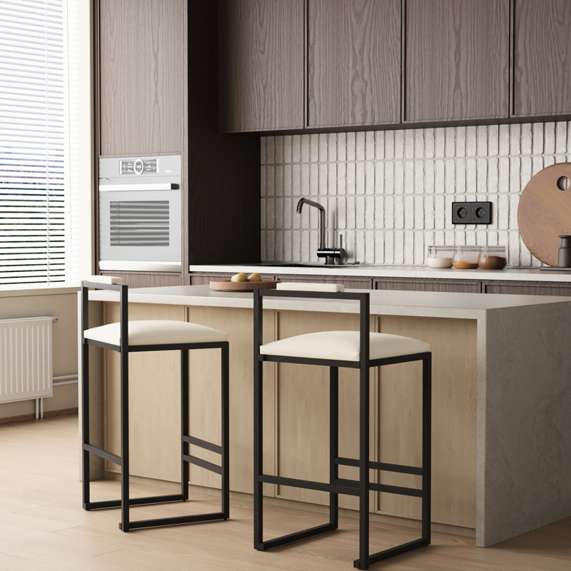 Ensemble 2 pièces avec structure moderne en métal et cuir beige - Parfait pour la cuisine, le comptoir et les chaises de bar