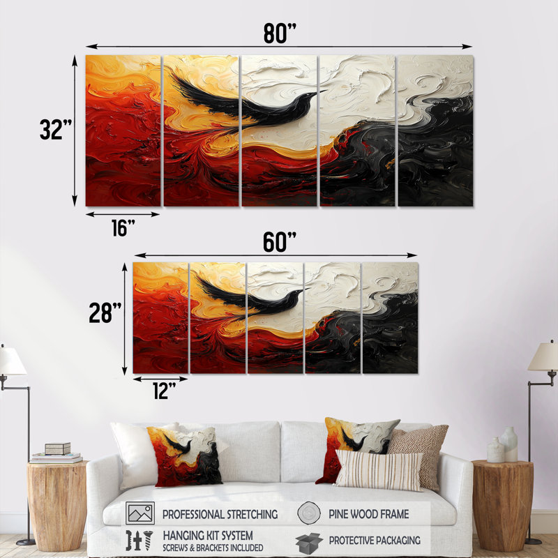 Encre monochrome Echo II - art mural fauvisme - décoration murale moderne, H 32 po x l 80 po, 5