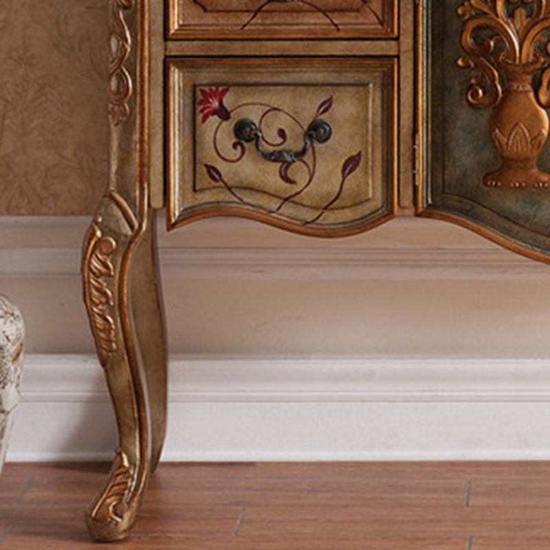 American-style multi-functional entrance cabinet, H 35,03 po x l 55,11 po x P 17,51 po, Brown/Gold/Champagne