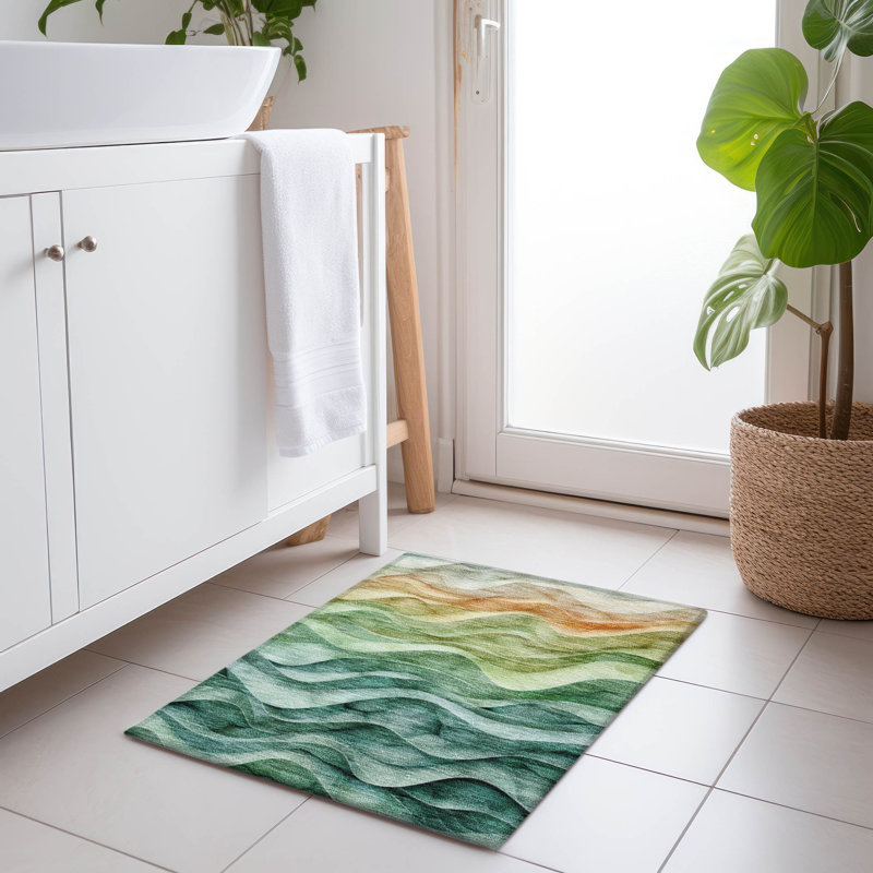 Machine Washable Indoor/Outdoor Christain ACN1242 Teal Rug, Rectangle 1'8" x 2'6"