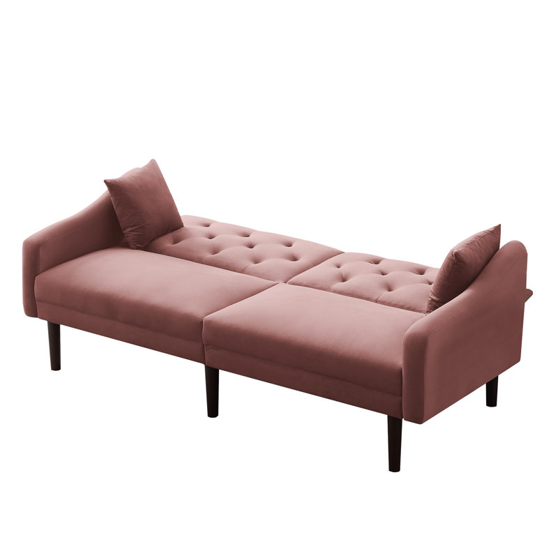 Futon canapé-lit en velours avec 2 coussins