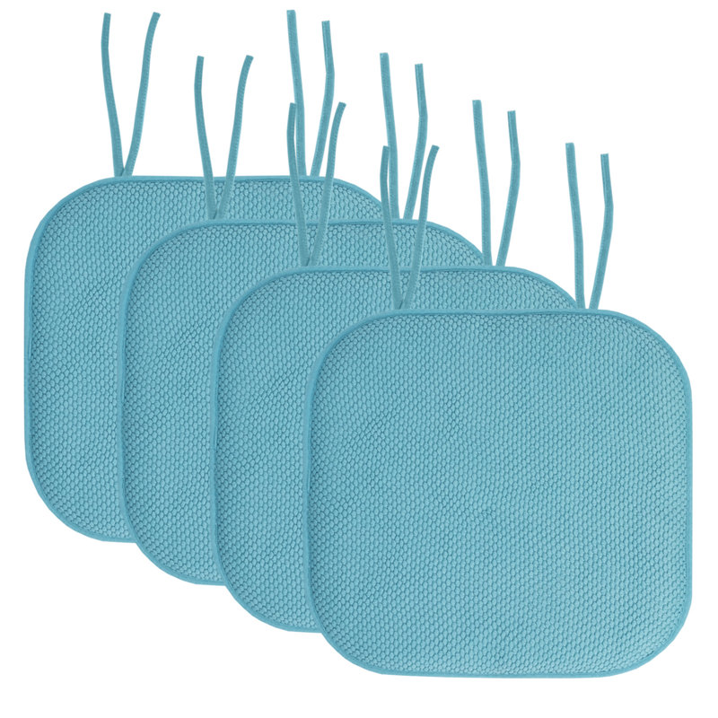 Honeycomb Memory Foam Non-Slip 16" x 16" Chair Cushion Pad with Ties, Teal, 2